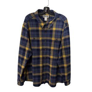 Duluth Trading Co Mens 2XL Blue & Yellow Plaid Untucked Flannel Shirt